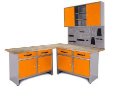 Werkstatt Set Ecklösung Iconic One orange Buchenplatte 